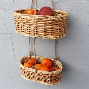 Wicker hanging fruit basket for kitchen Woven storage basket wall mount image 5