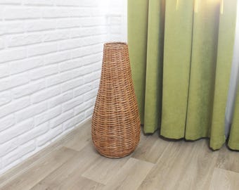 手作りの背の高い籐の花瓶。床に置く大きな編み込みの花瓶。 - Etsy 日本