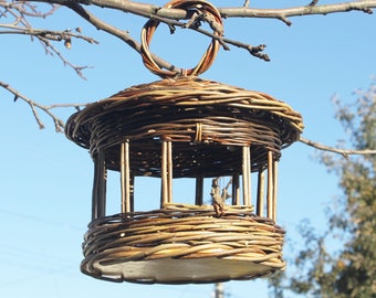 Willow bird feeder for outdoor Wicker birdhouse handmade