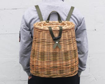 Rattan boho wicker backpack bag leather trim Woven Rattan Backpack for Women Summer Bag. Boho Style Small  main image 3
