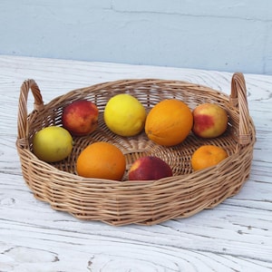 groot rieten dienblad met handgrepen Handgemaakt dienblad Geweven rond dienblad