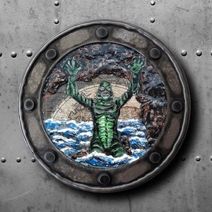 The Creature From The Black Lagoon Attacks Nautical Porthole Art