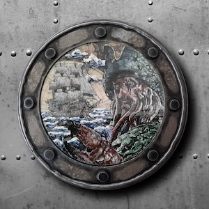 Piratas del Caribe Davey Jones Nautical Port Hole Art