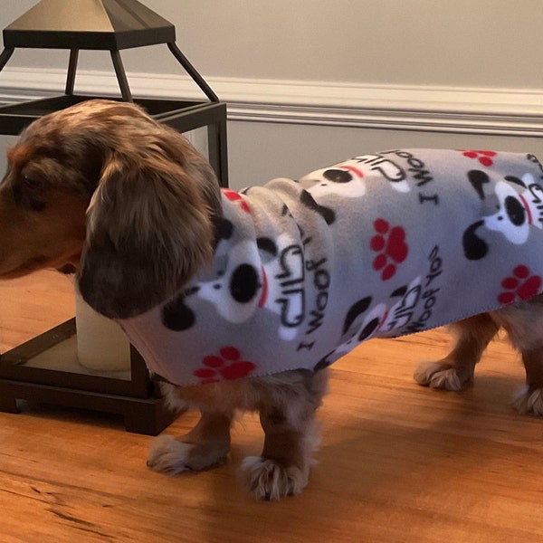 Miniature Dachshund, Puppy, Tweenie, Custom Fleece Pullover or Lightweight Coat with Velcro. Great for Pocket Beagles too! Multiple colors.