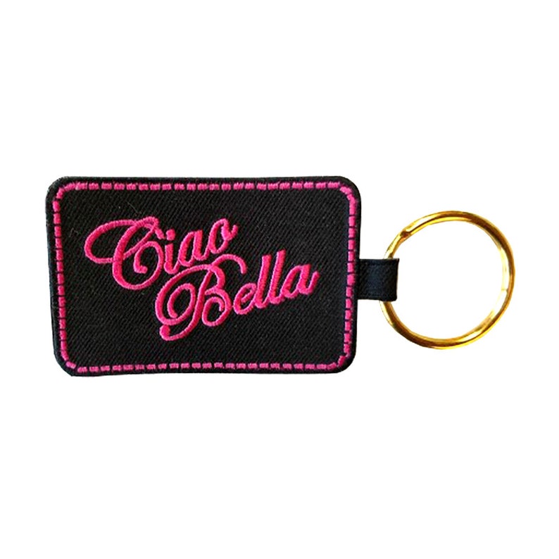 Black with Pink Embroidery Ciao Bella Keychain