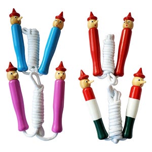 Pinocchio Jump Rope with Wood Handles for Kids - Outdoor activity, fun, recreation and fitness