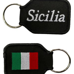 Sicilia Keychain - Black Embroidered with Flag on Back