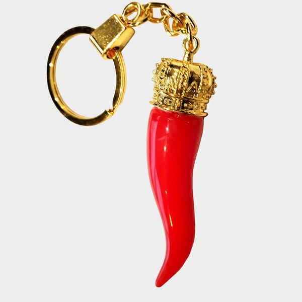 Italian Red Horn Keychain with Gold Chain
