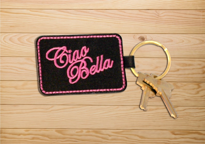 Black with Pink Embroidery Ciao Bella Keychain