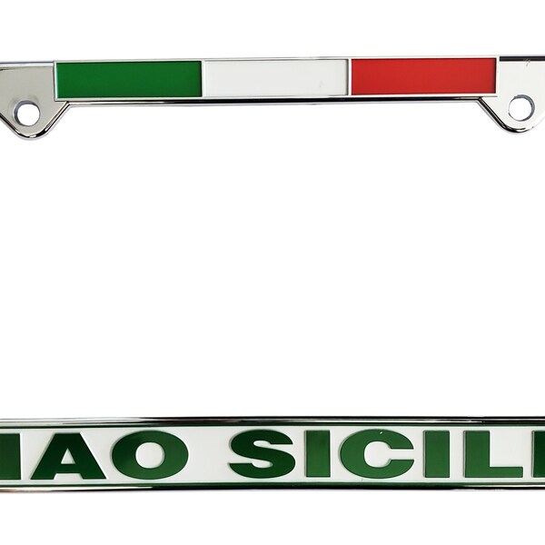 Ciao Sicilia License Plate Silver Frame with Flag