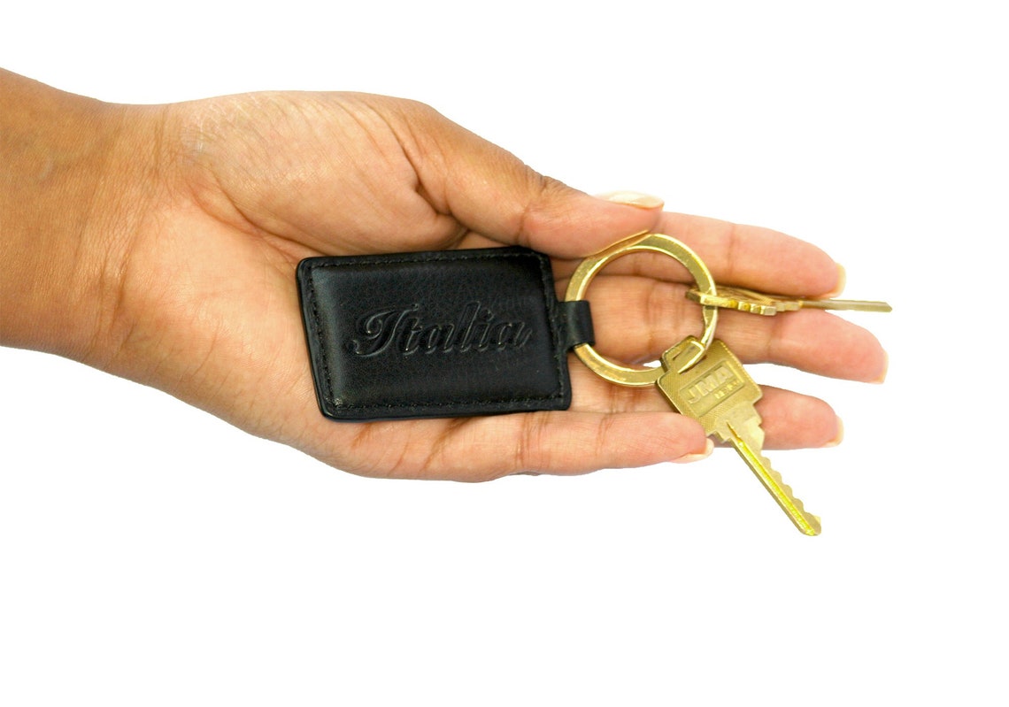 Italia Keychain Black Embossed Leather - Etsy