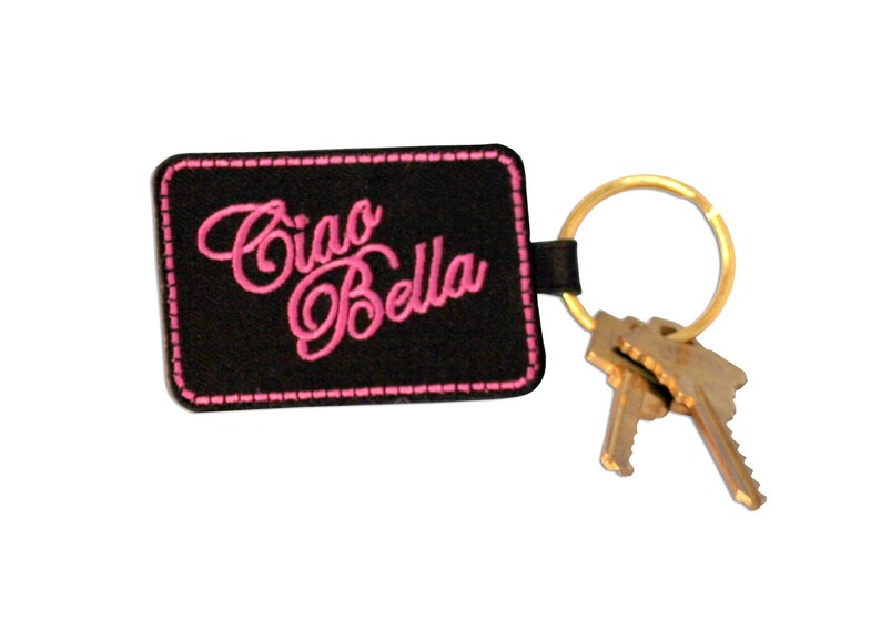 Black with Pink Embroidery Ciao Bella Keychain