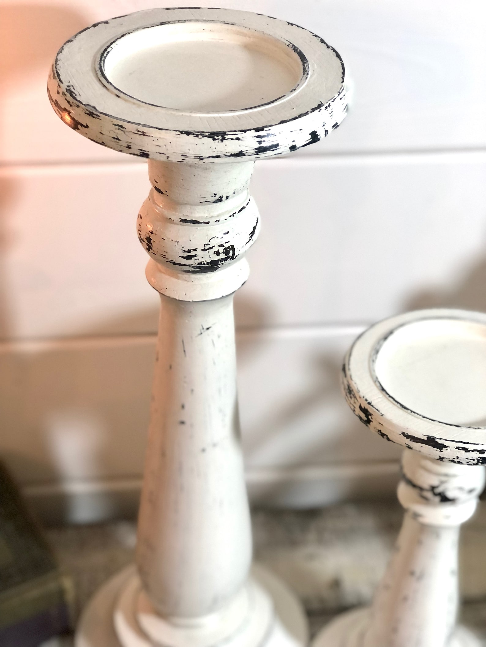 Wooden Candle Holders Set of 2 Large Shabby Chic Hand Etsy