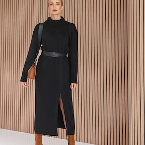 Warm knit long sweaterdress Split maxi sweater