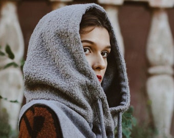 Bufanda con capucha de pelo sintético Bufanda gris con capucha para mujer Capucha con capucha cálida