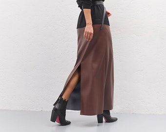 Faux leather womens skirt Black eco leather maxi skirt