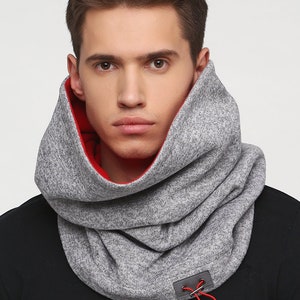 Mens cowl hood Hooded cowl Red snood Fleece cowl hood
