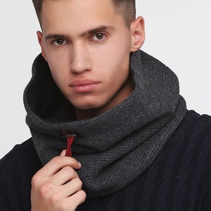 Gray wool scarf Mens winter scarf Wool neck warmer
