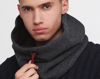 Gray wool scarf Mens winter scarf Wool neck warmer