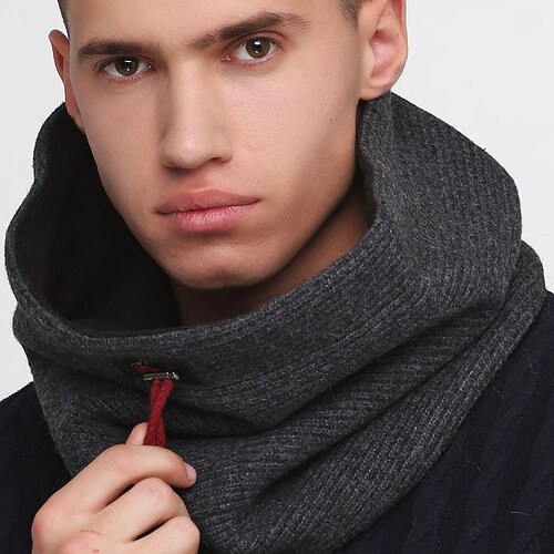 Gray Wool Scarf Mens Winter Scarf Wool Neck Warmer Etsy