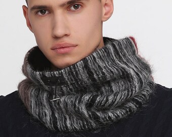 Mohair black red neckwarmer Mens tube scarf