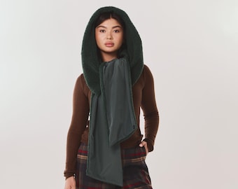 Rain Resistant Hooded scarf, Reversible Waterproof Oversized Winter Hood with long scarf