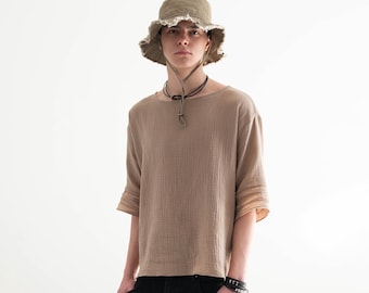 Oranic cotton men's T-shirt Gauze crinkled muslin festival top