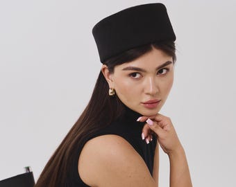 Wool Pill box Hat for Women, Classic Winter Pillbox Fascinator