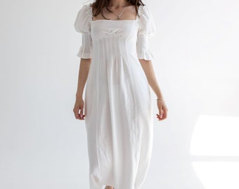 White summer puff sleeves dress Maxi cottagecore dress