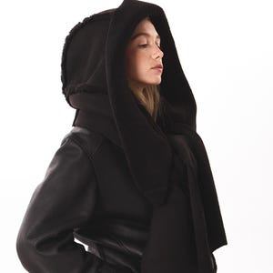 Warmer, übergroßer Kapuzenschal aus Kunstschaffell, Maxi-Winter-Schal mit Kapuze, Unisex