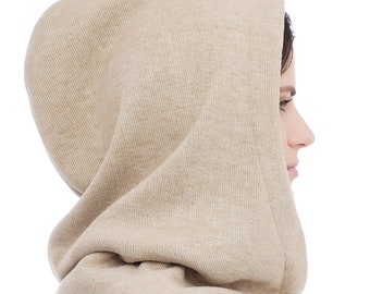 Scoodie for woman Warm hood cowl Beige hooded scarf