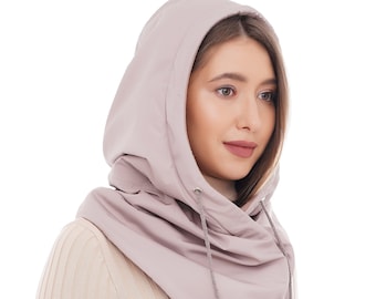 Waterproof hooded scarf Beige rainproof warm cowl hood