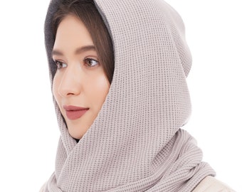 Womens scoodie Knit hooded scarf Pink cowl hood Knitted chunky warm hooded scarf for ladies