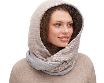 Rib Knit Hooded Scarf Warm Wide Circle Scarf with Hood  Knitwear Cowl Hood