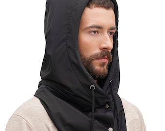 Waterproof hooded scarf Black warm winter rain and snow protection cowl hood Unisex rainproof trending scoodie