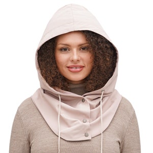 Écharpe à capuche imperméable avec doublure en satin Capuche unisexe pour cheveux bouclés powder beige