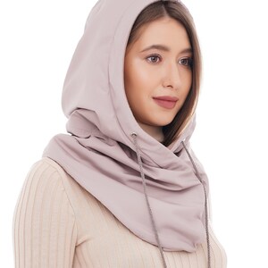 Waterproof hooded scarf Beige rainproof warm cowl hood image 4