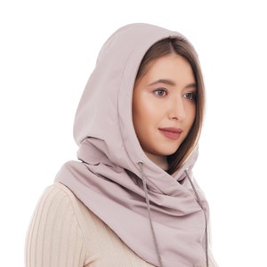 Waterproof hooded scarf Beige rainproof warm cowl hood powder beige