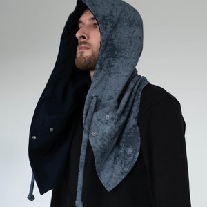 Black Cotton Dune Hooded Scarf Reversable Scarf With Hood