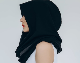 Baumwoll Jersey Kapuzen-Schal Natur Stoff Wende Rundschal mit Kapuze Boho Kreis Kutte Haube für Travel Festival Cosplay