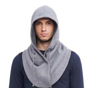 Hooded scarf Gray cowl hood man Reversuble hood