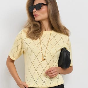 Womens summer knit blouse Openknit airy short sleeve top