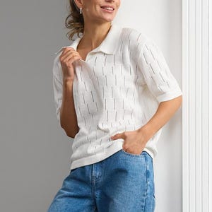 Knit polo shirt Womens cotton short sleeve blouse