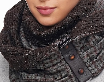 Écharpe à carreaux femme Écharpe d’hiver en tweed brun Cadeau pour elle