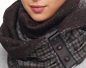 Women plaid scarf Brown tweed winter scarf Gift for her