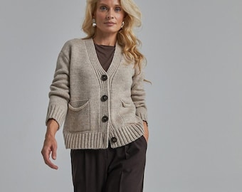 Chunky alpaca merinos wool buttons sweater Knitted womens warm cardigan