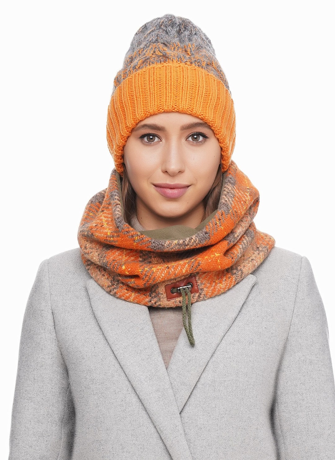 Orange Knit Hat Womens Winter Hat Scarf Set Etsy