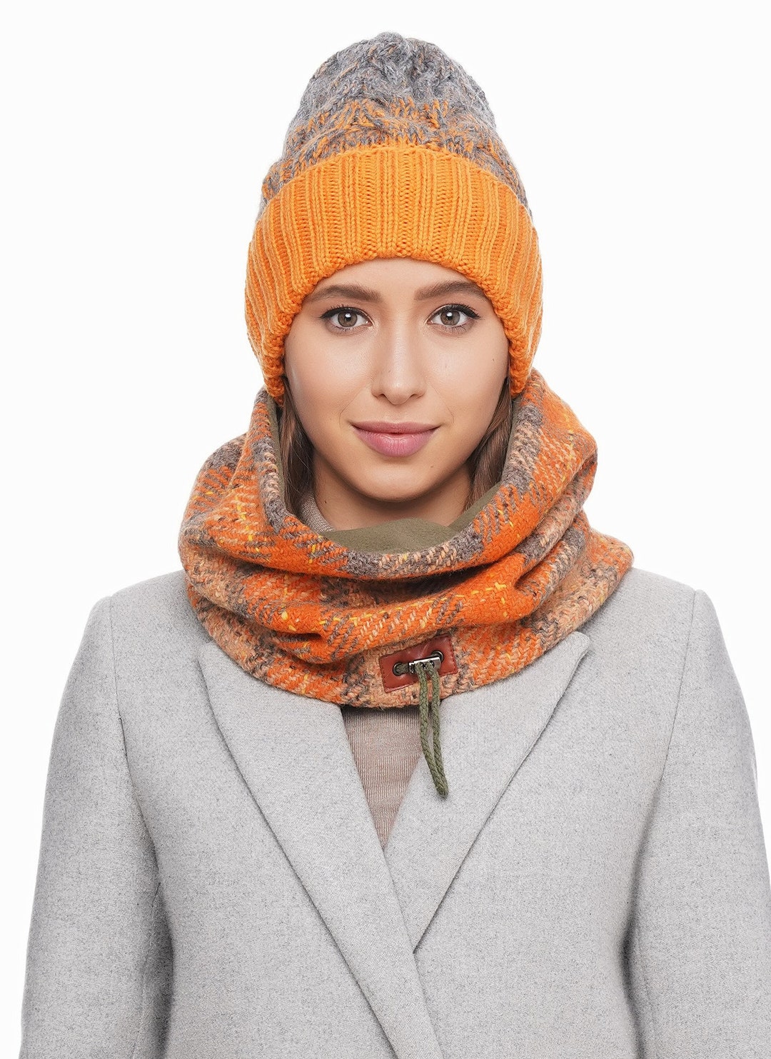 Orange Knit Hat Womens Winter Hat Scarf Set - Etsy