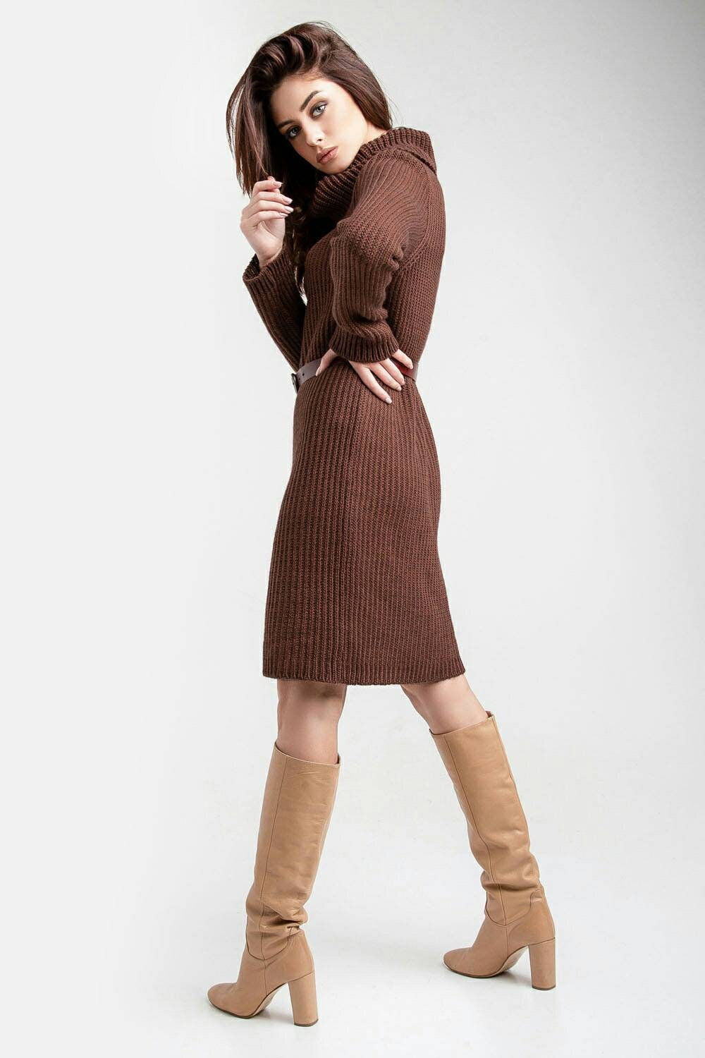 Brown sweater dress Long knit sweater Brick warm dress Etsy