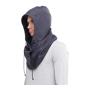Waterproof hooded scarf Rainproof warm cowl hood dark gray